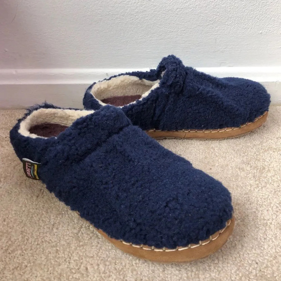 L.L. Bean Navy Blue Pile Fleece Round Toe Cozy Slipper Slides Size 6 - Picture 2 of 13